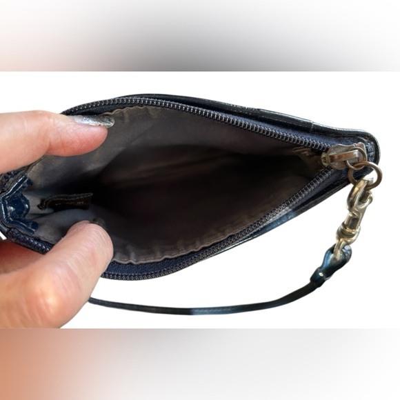 Coach Poppy Graffiti Navy Blue Gold Wristlet 
Change Purse Small Bag Strap - Picture 6 of 8